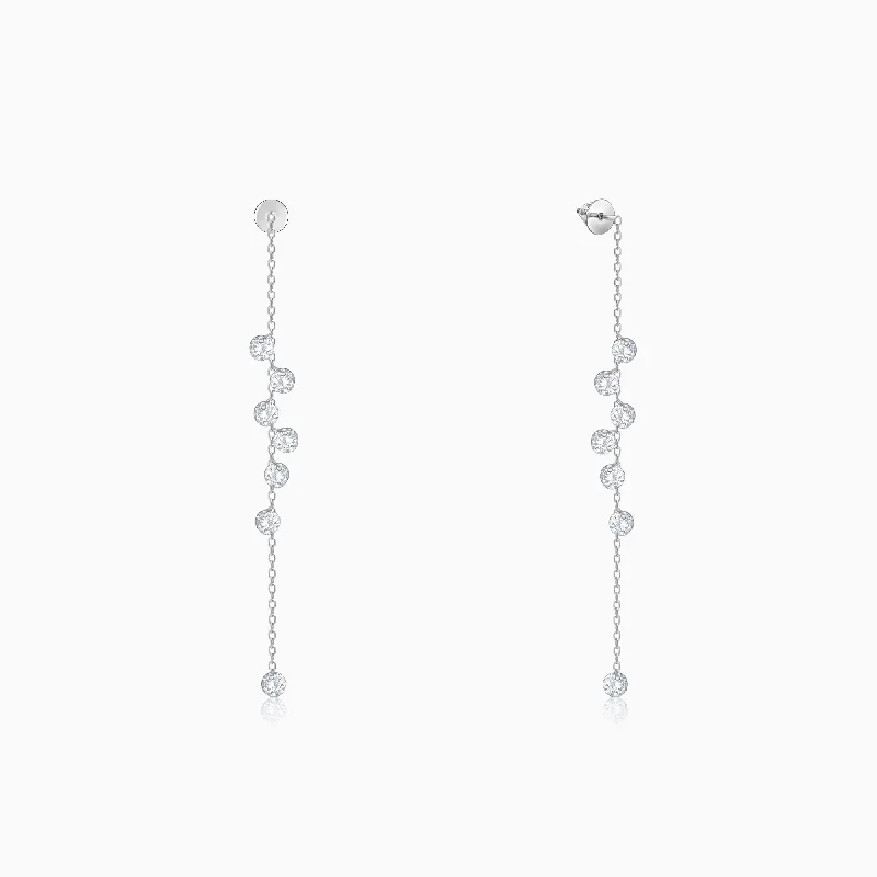 celestial sun and moon pendant Silver Dangling Chain Earrings