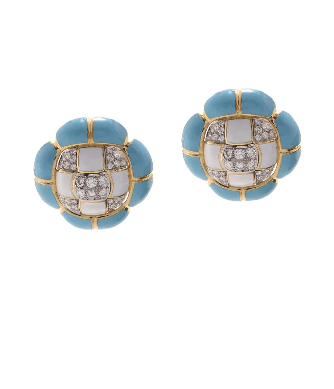 Quilted Earrings, Light Blue Enamel