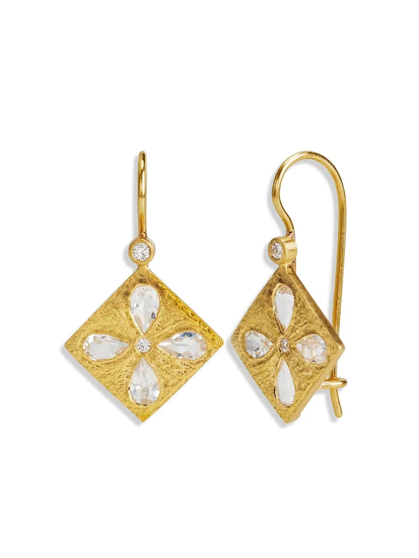 vintage citrine ring Rainbow Moonstone and Diamond Yellow Gold Drop Earrings