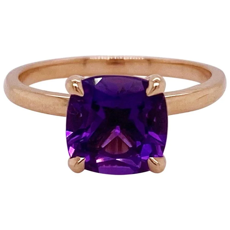 Cushion Cut Amethyst Solitaire Ring