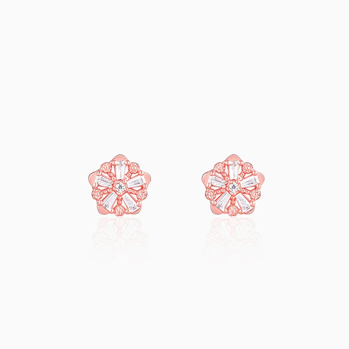 raw amethyst ring silver Rose Gold Baguette Flower Earrings