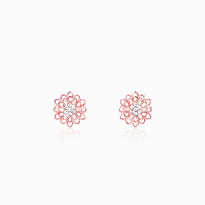minimalist rose gold stacking rings Rose Gold Blooming Flower Stud Earrings