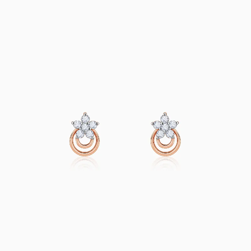 custom zodiac sign ring Rose Gold Cosmic Petal Diamond Studs