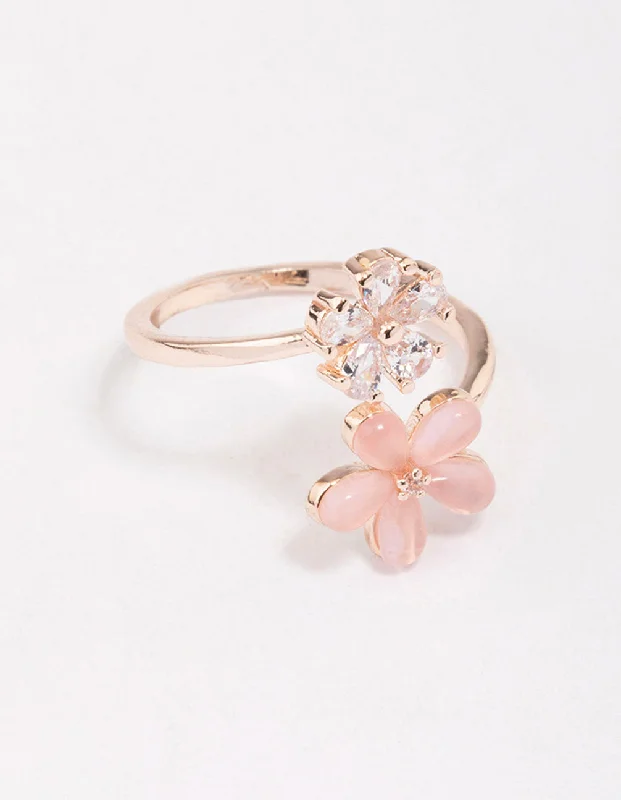 Rose Gold Double Daisy Wrap Ring