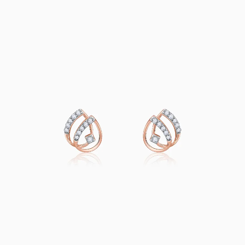 emerald cut diamond earrings Rose Gold Dual Drop Diamond Earrings