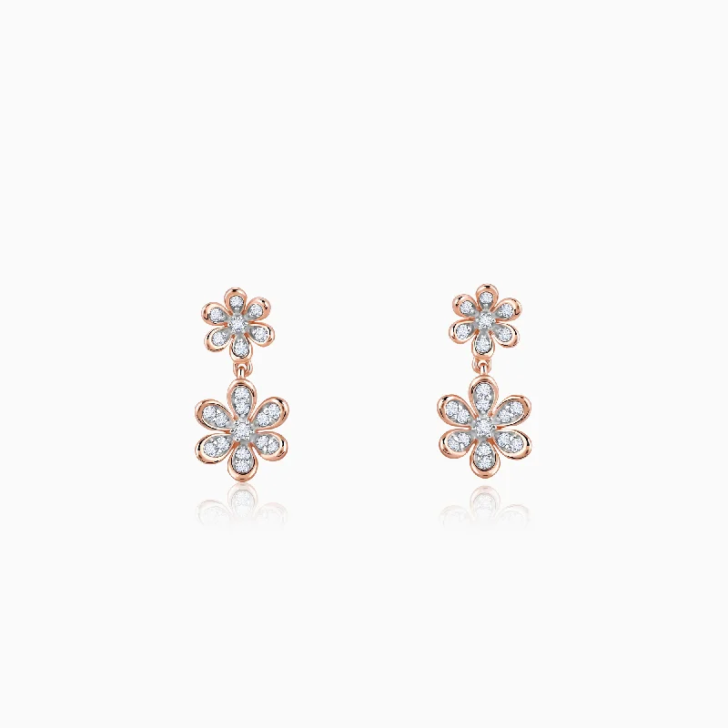 cubic zirconia tennis necklace Rose Gold Dual Floral Diamond Earrings