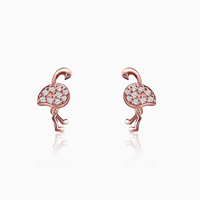 tiny gold huggie hoops Rose Gold Flamingo Studs