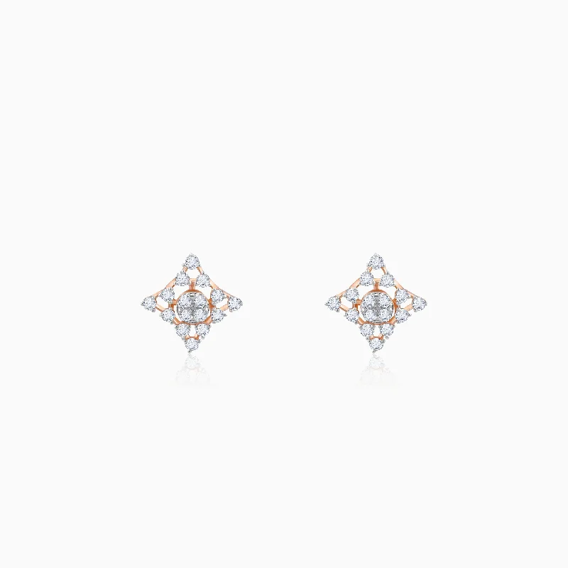 delicate floral wedding band Rose Gold Geometric Square Diamond Earrings