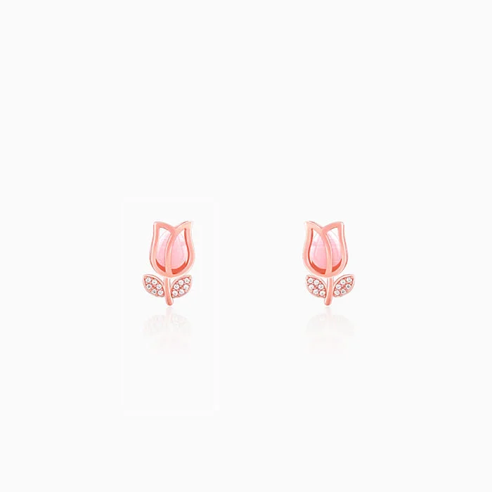 moonstone engagement ring boho Rose Gold Pink Quartz Flower Earrings