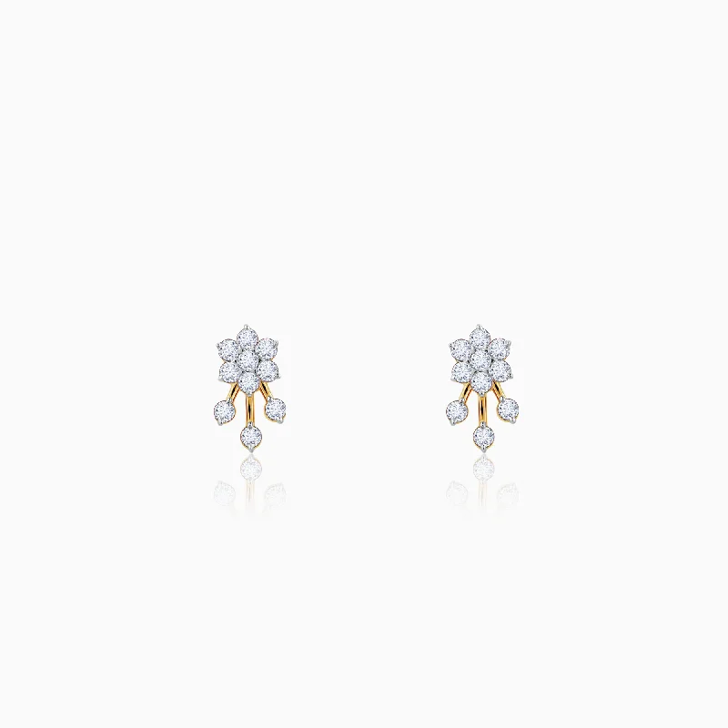 solid gold stacking rings set Gold Pretty Floral Diamond Earrings