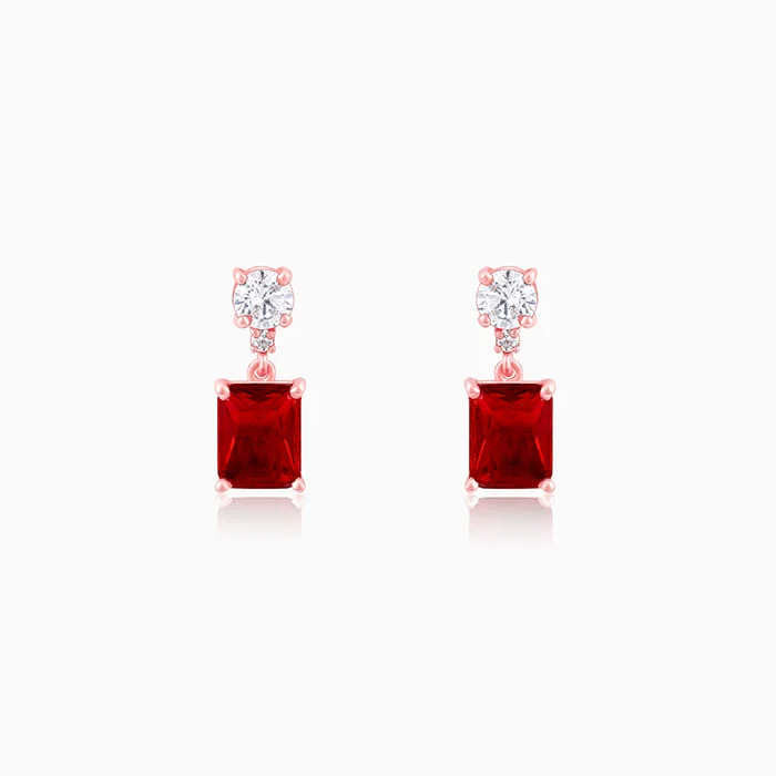 gemstone teardrop earrings Rose Gold Red Baguette Earrings