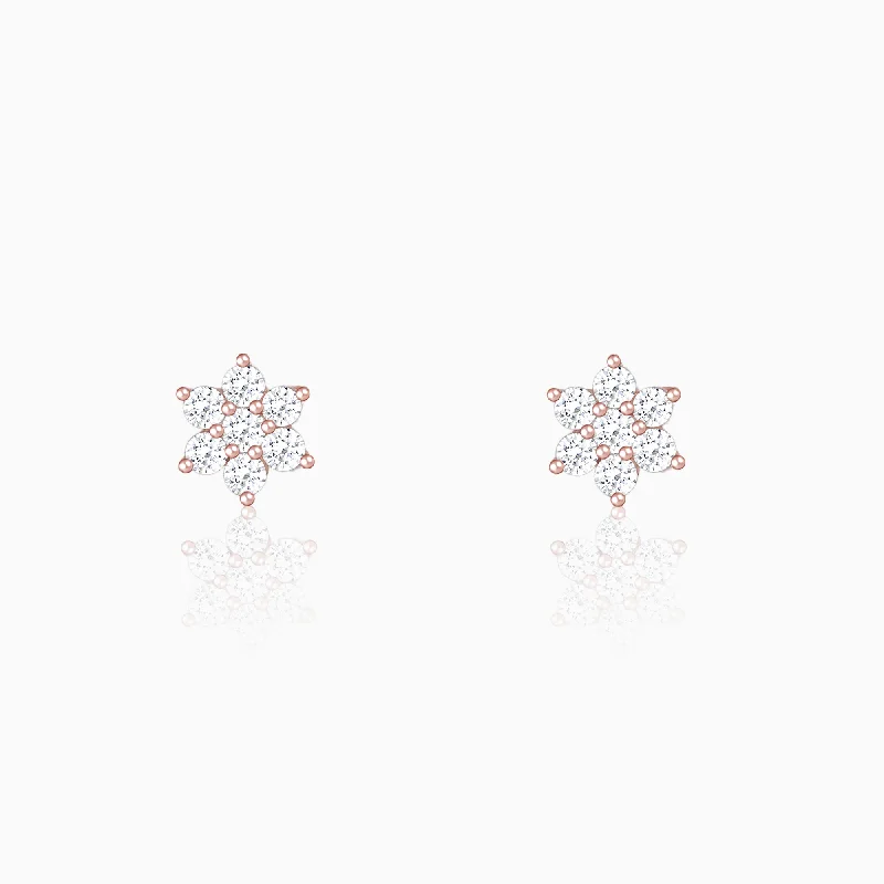 dainty gold chain earrings Rose Gold Shining Flower Studs