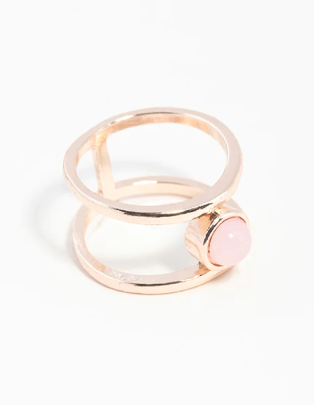 Rose Gold Double Band Centre Stone Ring