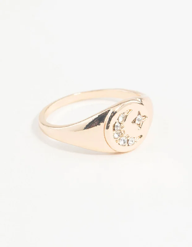 Gold Celestial Diamante Moon Ring