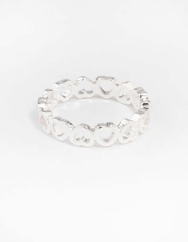 Silver Alternating Heart Ring