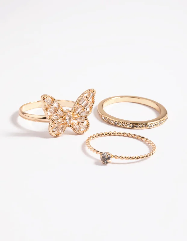 Gold Butterfly Ring Pack