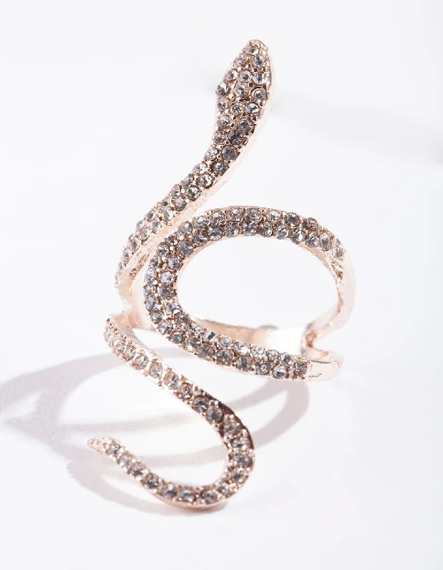 Rose Gold Diamante Snake Swirl Ring