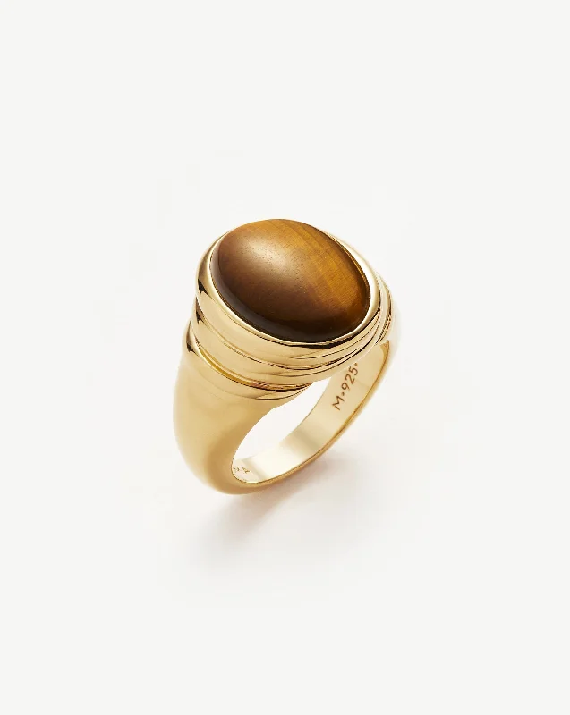 personalized initial ring stackable Savi Ridge Oval Gemstone Chunky Ring | 18ct Gold Vermeil/Tigers Eye personalized initial ring stackable Savi Ridge Oval Gemstone Chunky Ring | 18ct Gold Vermeil/Tigers Eye