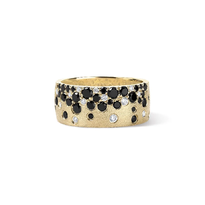 yellow sapphire engagement ring Scattered Black and White Diamond Wide Cigar Band