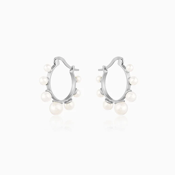 multi-gemstone eternity band Silver Pearl Loop Earrings
