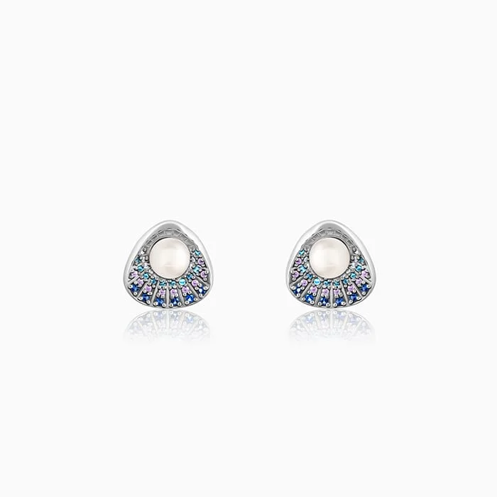 silver wave ring dainty Silver Pearl in a Shell Stud Earrings
