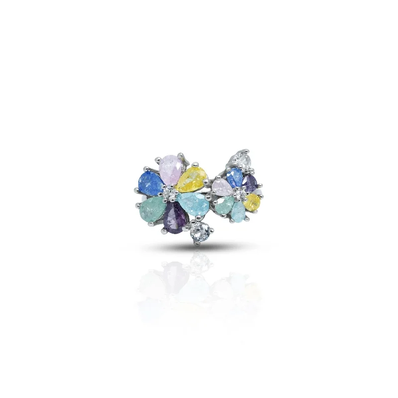 Silver Colourful Design Girls Ring