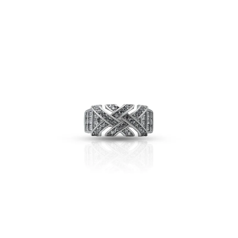 Silver CZ Gem Stone with Double X Design Ring for Boys