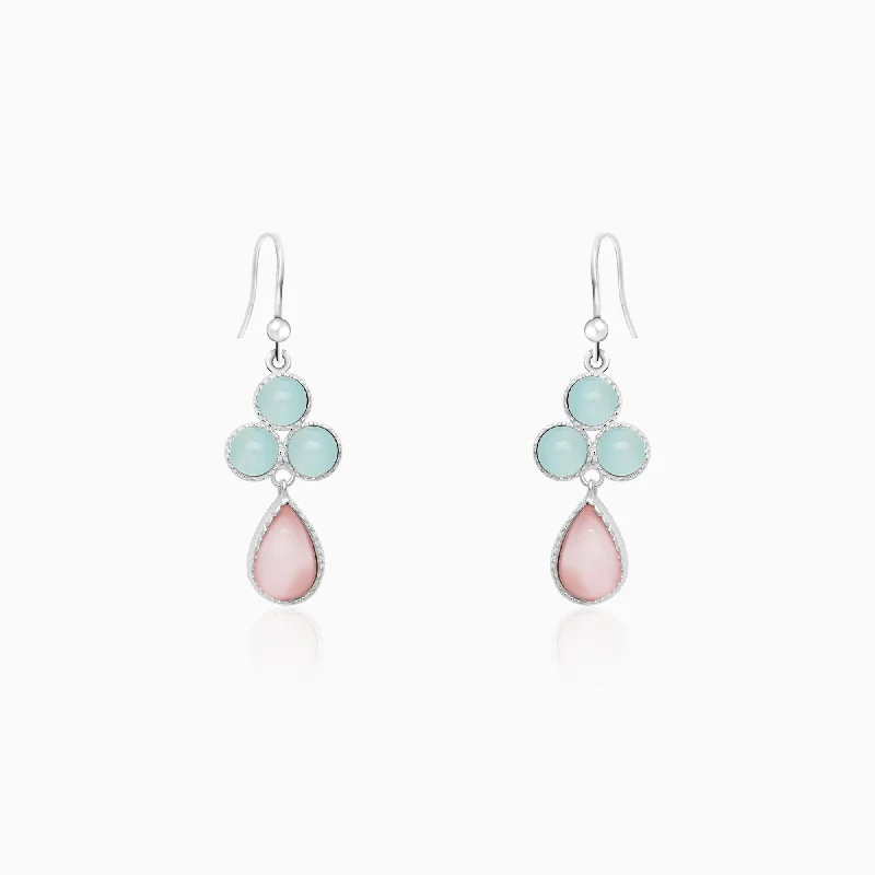 unique diamond stud earrings Silver Dual Tone Chalcedony Flower Drop Earrings