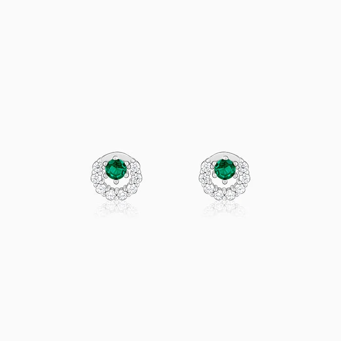 infinity heart necklace personalized Silver Emerald Green Halo Stud Earrings