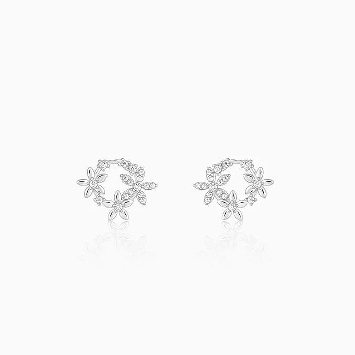 men’s tungsten wedding ring Silver Flower Wreath Stud Earrings