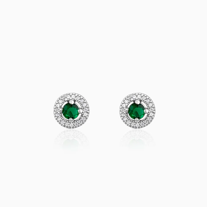 simple engraved wedding ring Silver Forest Green Shining Halo Studs