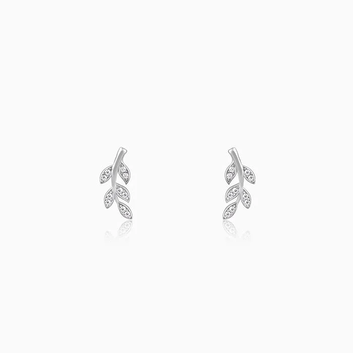 diamond wedding band for women Silver Leaf Earrings