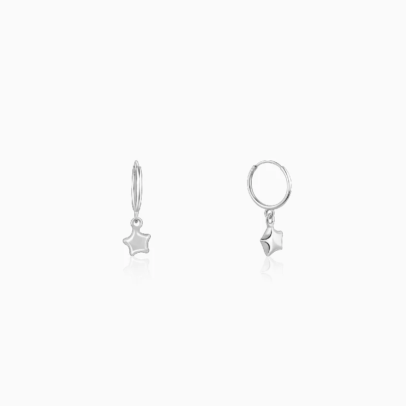 men’s silver wedding band Silver Mini Star Hoop Earrings
