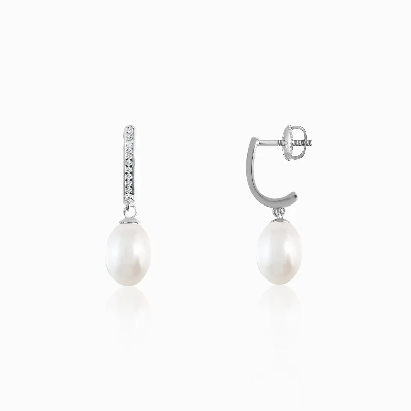 classic silver pearl earrings Silver Pearl Drop Earrings