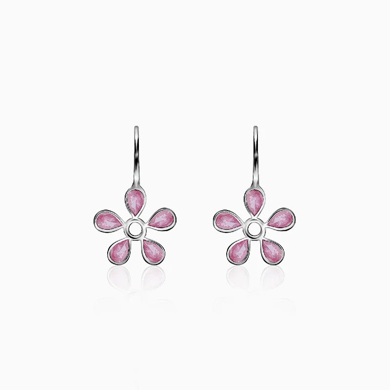 celestial galaxy planet earrings Silver Pink Dahlia Earrings