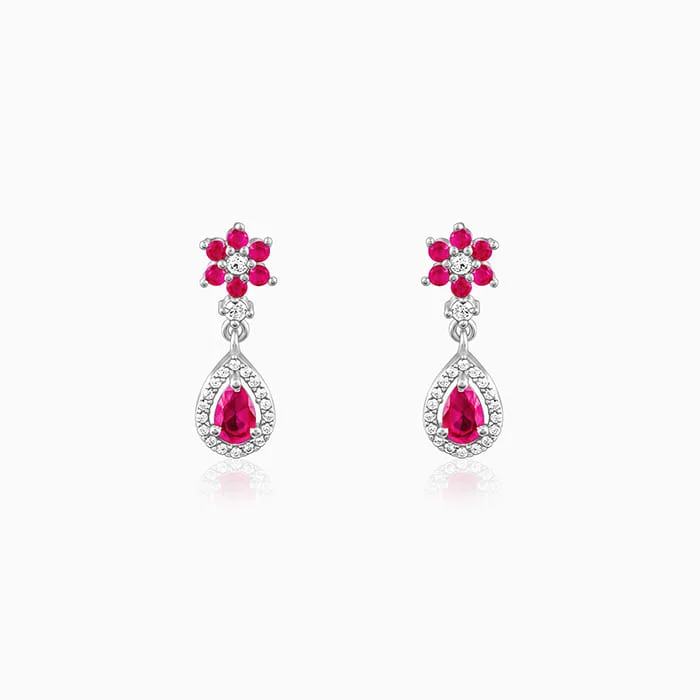 minimalist gemstone stud earrings Silver Pink Flower Mini Drop Earrings