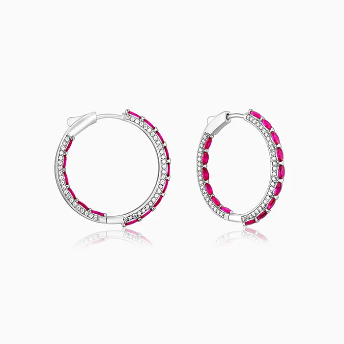 handmade wooden bead necklace Silver Pink Pride Hoop Earrings