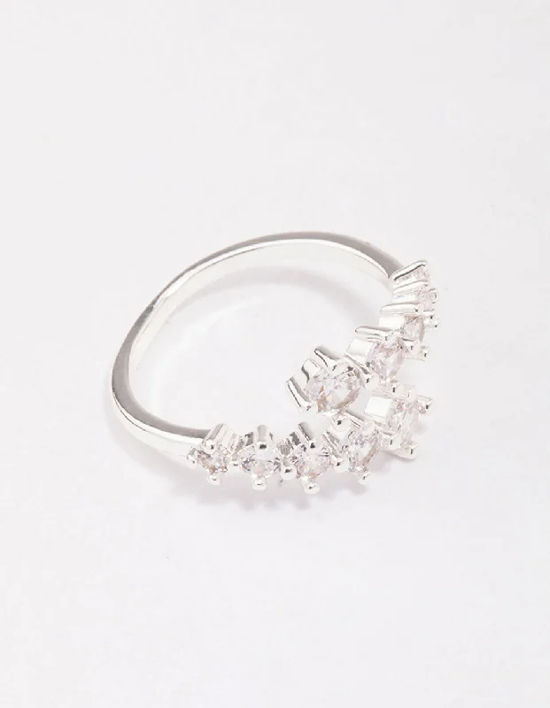 Silver Plated Graduating Cubic Zirconia Wrap Ring