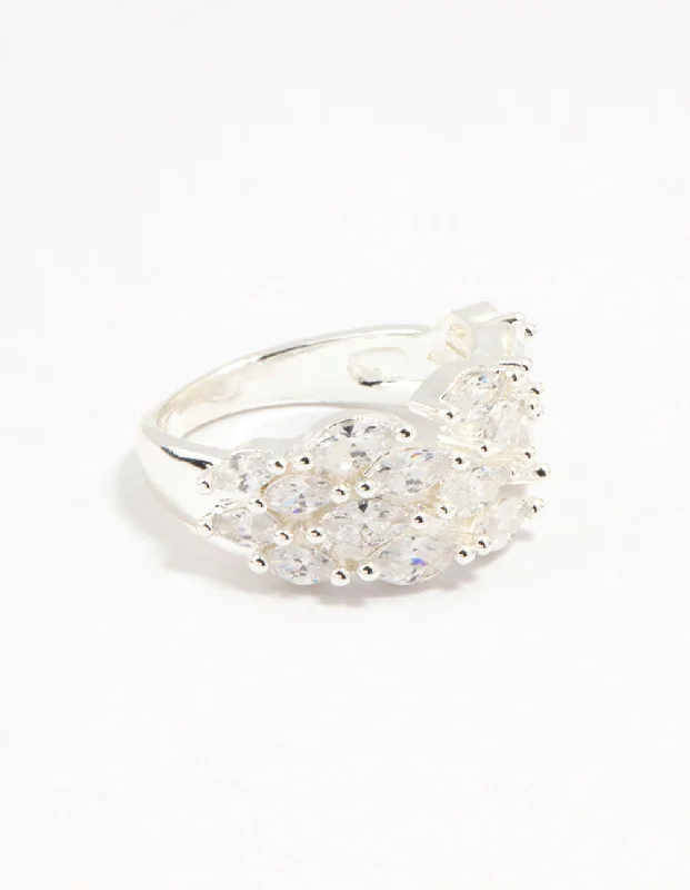 Silver Plated Marquise Cubic Zirconia Open Ring