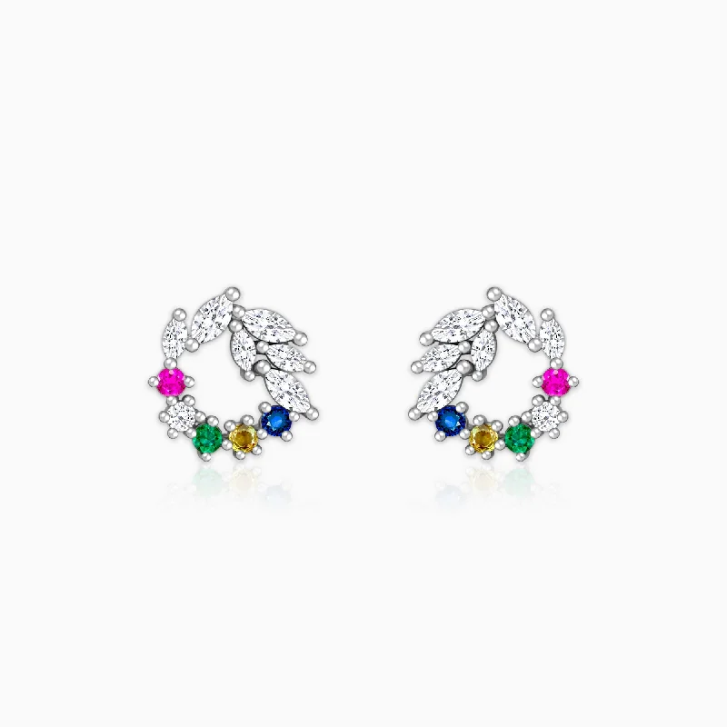 cubic zirconia eternity necklace Silver Rainbow Wreath Stud Earrings