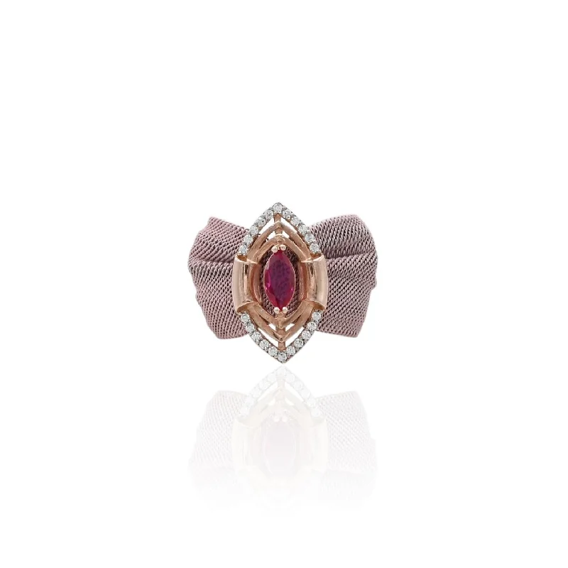 Silver Rose Gold Red Gem Ring