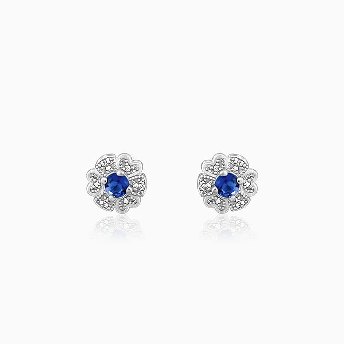 vintage diamond brooch Silver Royal Blue Bloom Studs