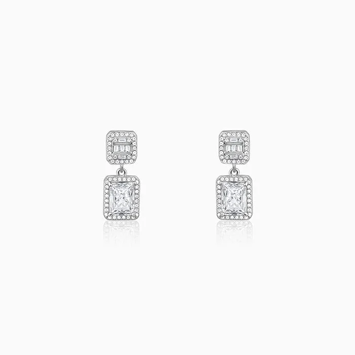braided wedding ring men Silver Zircon Bold Baguette Earrings
