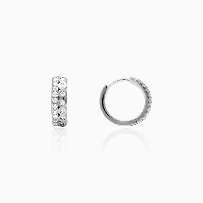 opal and gold earrings Silver Zircon Sparkling Hoop Earrings