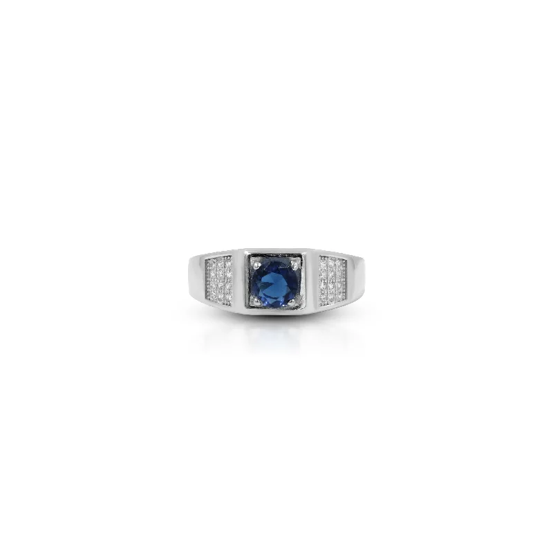 Small Round Blue Gemstone Silver Ring