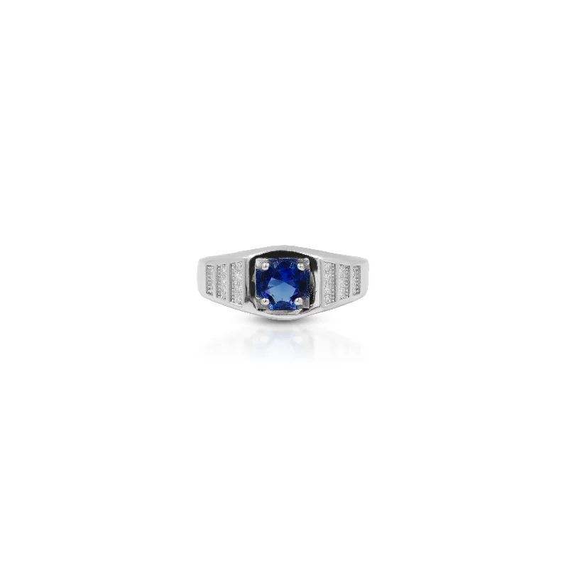 Stylish Round Blue Gemstone Silver Ring