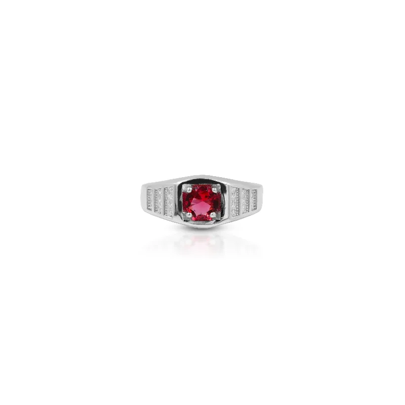 Small Round Pink Gemstone Silver Ring