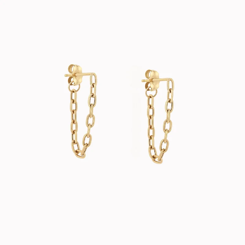boho tassel earrings handmade Small Square Oval Link Chain Front-To-Back Earrings