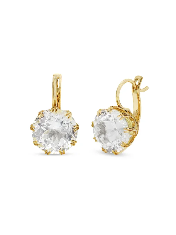 delicate heart stud earrings Small White Topaz Crown Yellow Gold Earrings