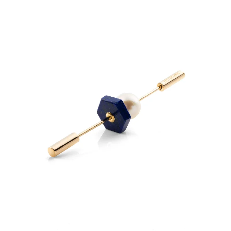 real smoky quartz pendant "Spear" Earring, Pearl & Lapis Lazuli